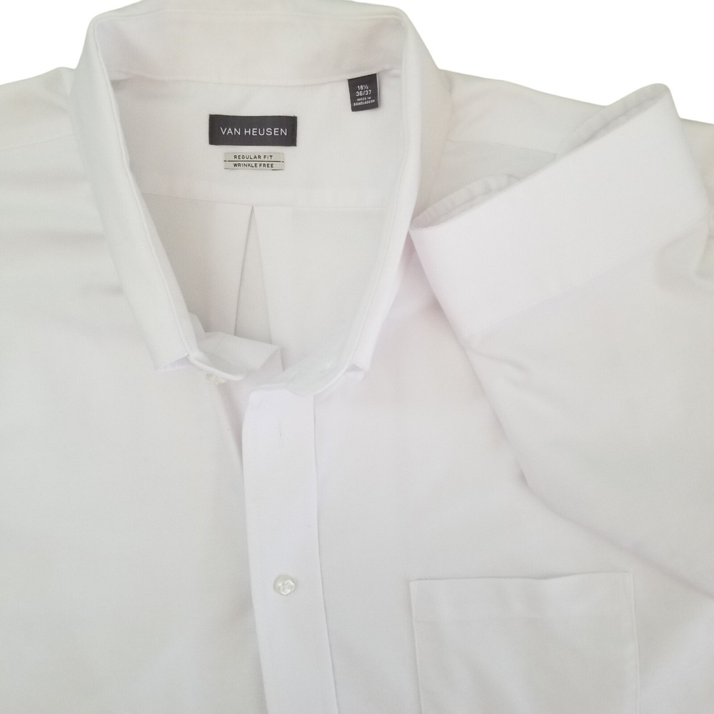 Van Heusen Dress Shirt Mens 18.5 36/37 White Excellent Wrinkle Free Regular Fit